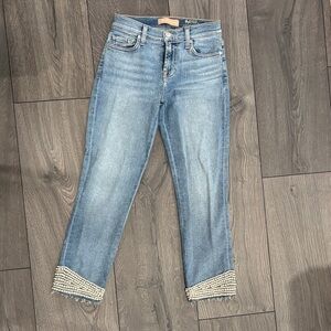 7 For All Mankind, “Luxe Vintage” The Ankle Skinny with pearl beaded bottoms